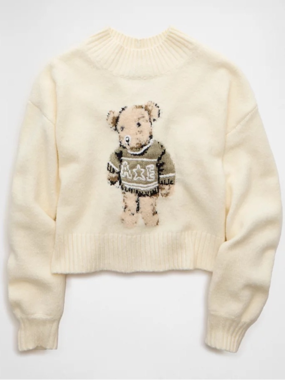 American Eagle Cozy Cream Teddy Knit Sweater Women’s Size Large